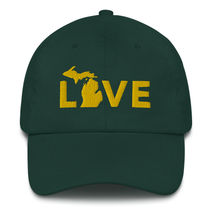 Michigan 'Love' Dad Hat (Geometric Sans Font) | Gold Embroidery