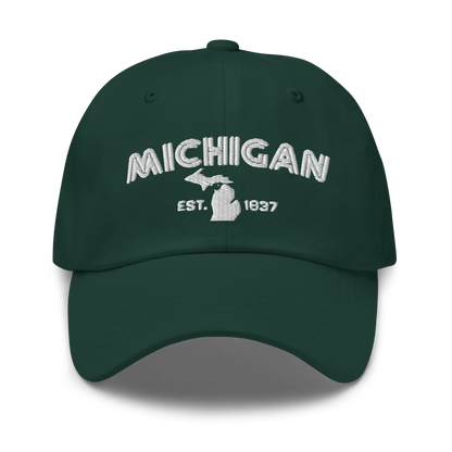 'Michigan EST 1837' Dad Hat (Metalpress Font)