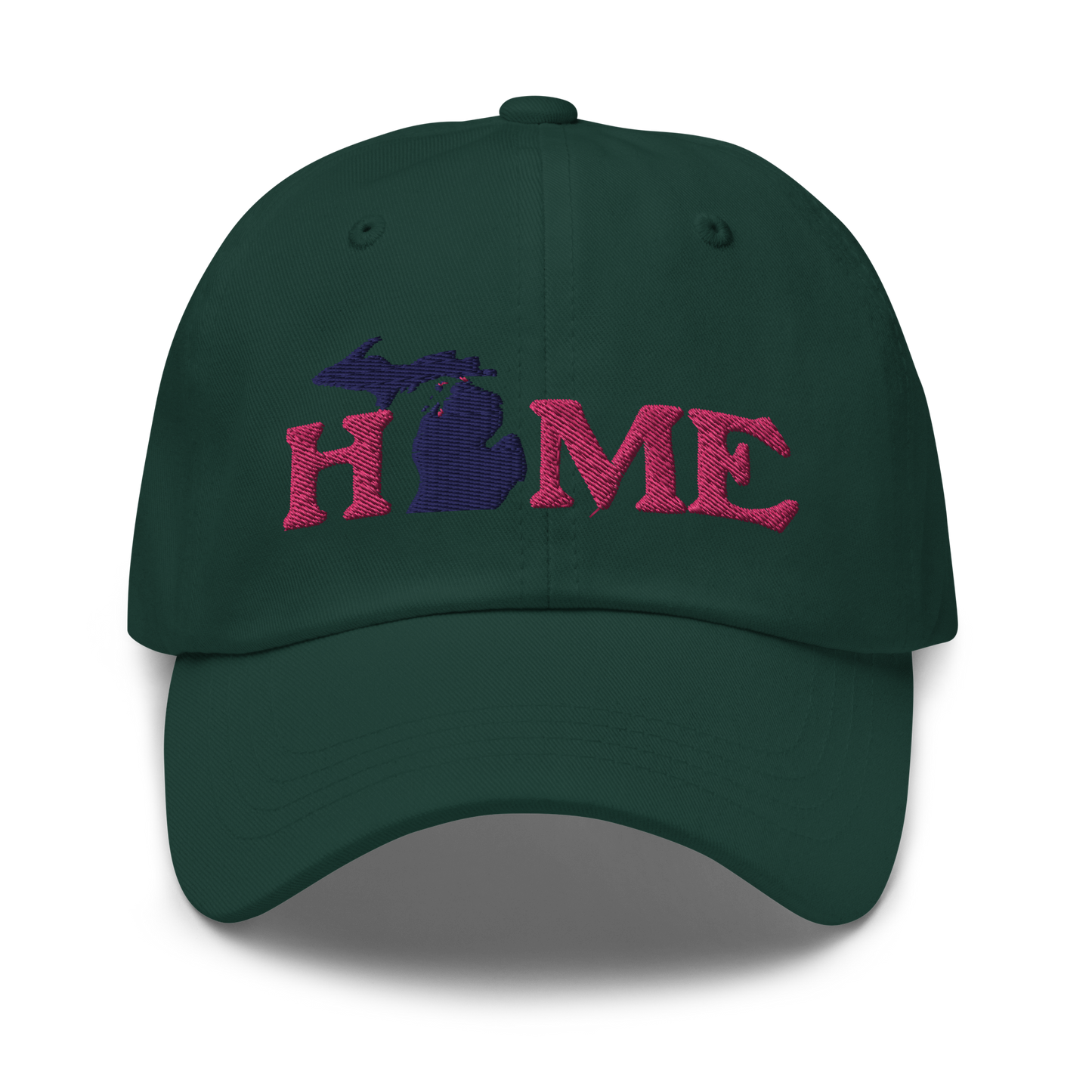 Michigan 'Home' Dad Hat (Woodcut Font) | Pink Embroidery