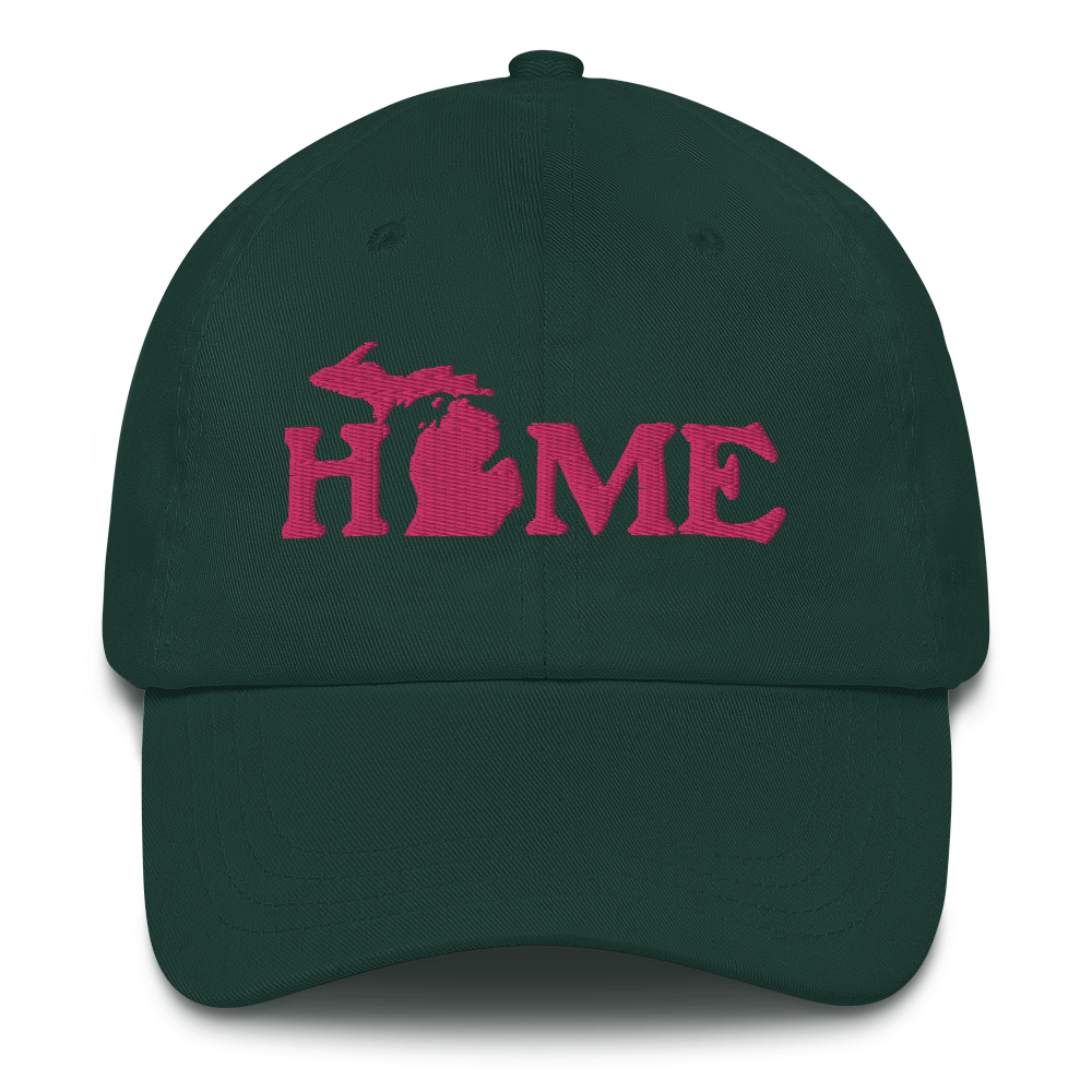 Michigan 'Home' Dad Hat (Woodcut Font) | Pink Embroidery