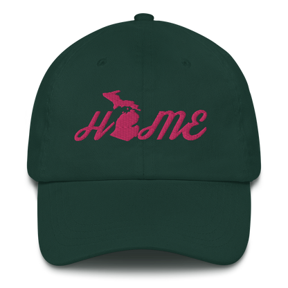 Michigan 'Home' Dad Hat (Script Font) | Pink Embroidery