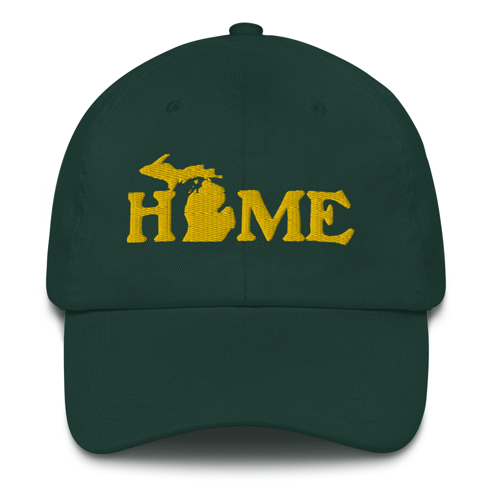 Michigan 'Home' Dad Hat (Woodcut Font) | Gold Embroidery