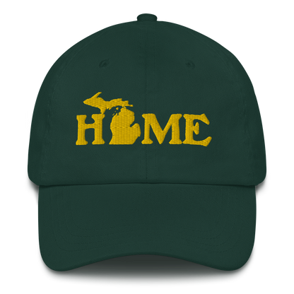 Michigan 'Home' Dad Hat (Woodcut Font) | Gold Embroidery