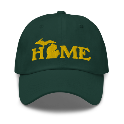 Michigan 'Home' Dad Hat (Woodcut Font) | Gold Embroidery