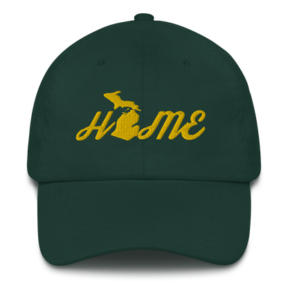 Michigan 'Home' Dad Hat (Script Font) | Gold Embroidery