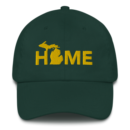 Michigan 'Home' Dad Hat (Geometric Sans Font) | Gold Embroidery