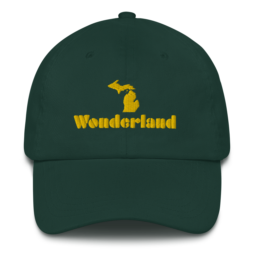 Michigan 'Wonderland' Dad Hat (Art Deco Font) [ Gold Embroidery