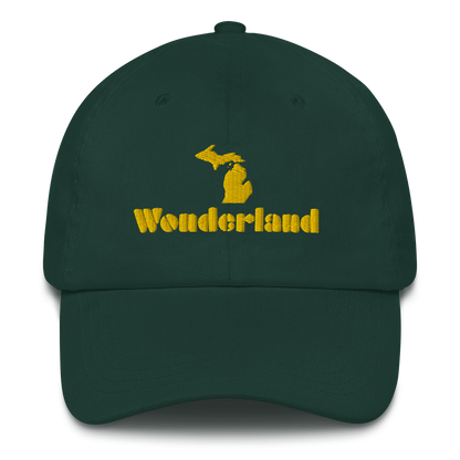 Michigan 'Wonderland' Dad Hat (Art Deco Font) [ Gold Embroidery