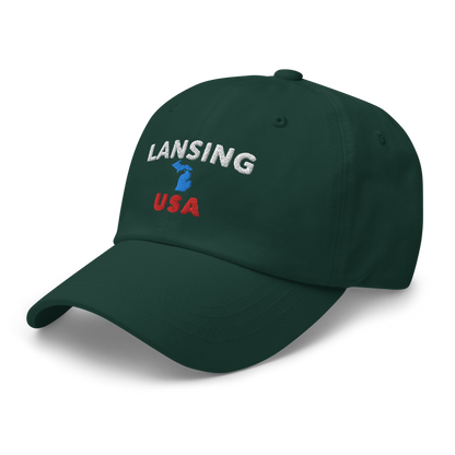 'Lansing USA' Dad Hat (w/ Michigan Outline)