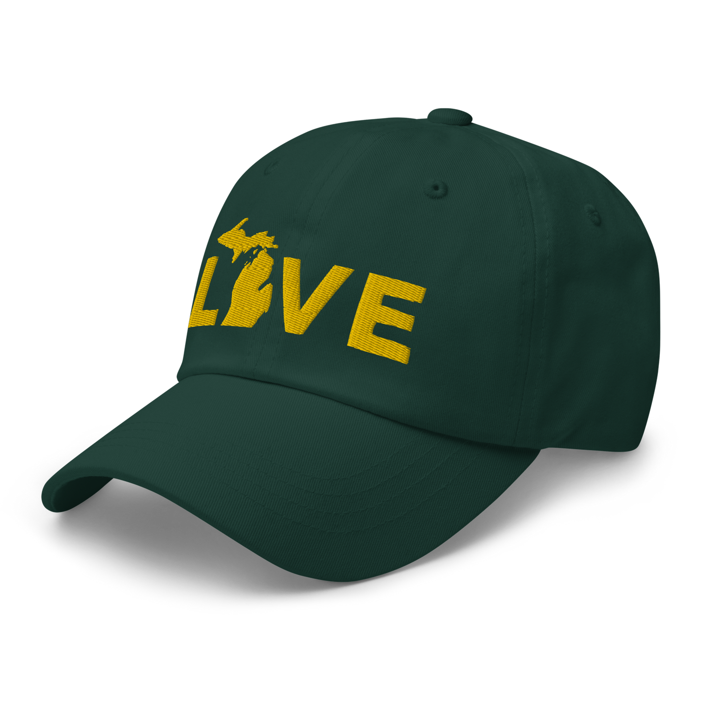 Michigan 'Love' Dad Hat (Geometric Sans Font) | Gold Embroidery