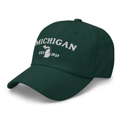 'Michigan EST 1837' Dad Hat (Woodcut Font)