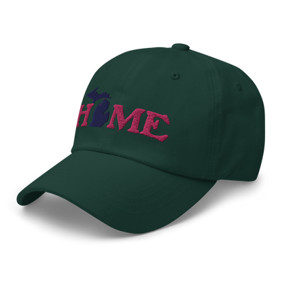 Michigan 'Home' Dad Hat (Woodcut Font) | Pink Embroidery