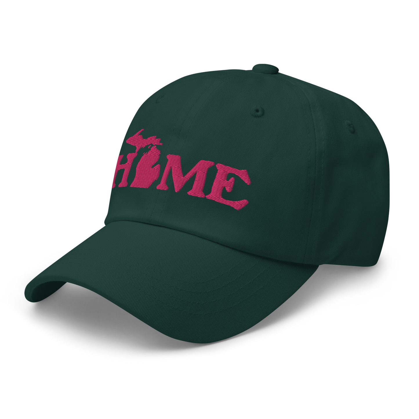 Michigan 'Home' Dad Hat (Woodcut Font) | Pink Embroidery