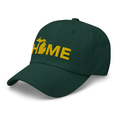 Michigan 'Home' Dad Hat (Geometric Sans Font) | Gold Embroidery