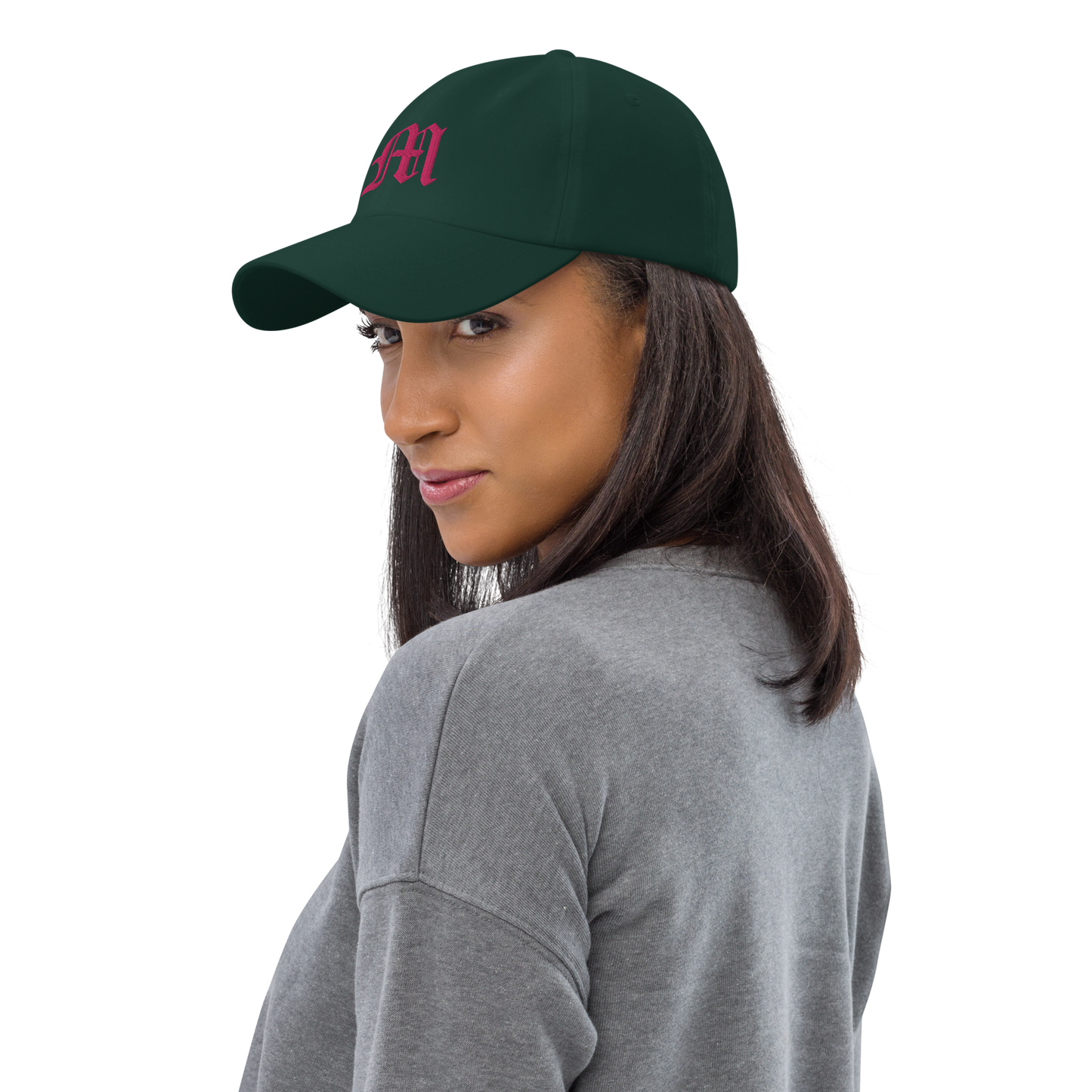 Old English 'M' Dad Hat (w/ 'Michigan' Back Design) | Pink Embroidery