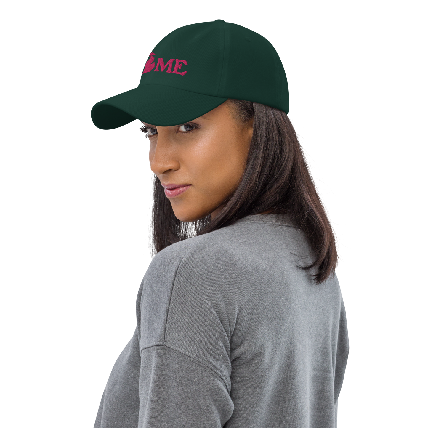 Michigan 'Home' Dad Hat (Woodcut Font) | Pink Embroidery