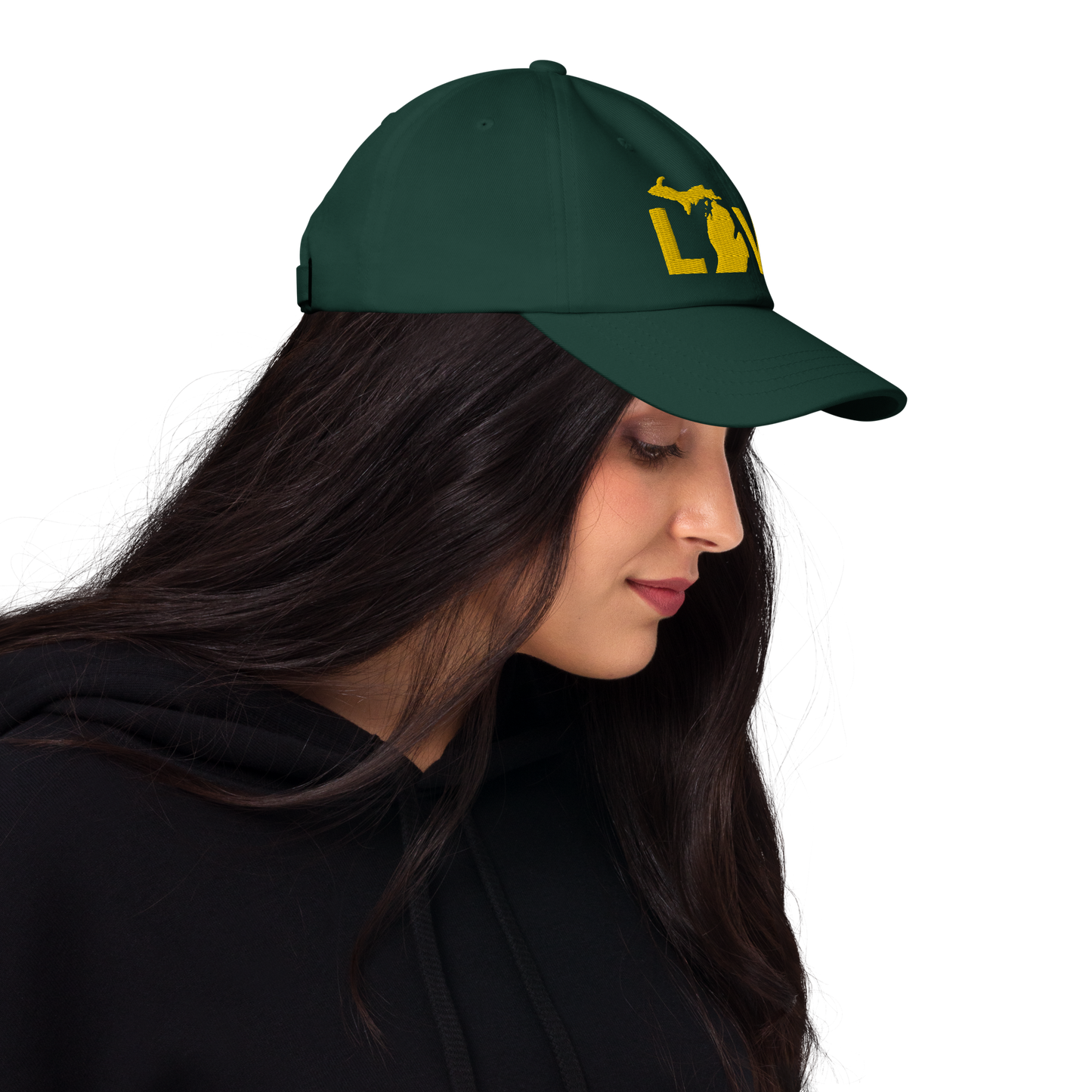 Michigan 'Love' Dad Hat (Geometric Sans Font) | Gold Embroidery