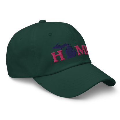 Michigan 'Home' Dad Hat (Woodcut Font) | Pink Embroidery