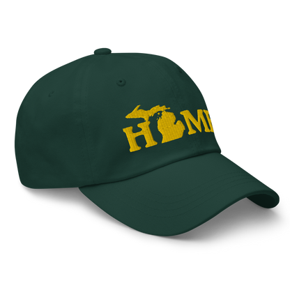 Michigan 'Home' Dad Hat (Woodcut Font) | Gold Embroidery