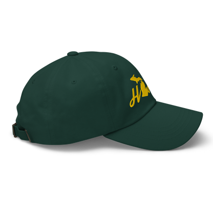 Michigan 'Home' Dad Hat (Script Font) | Gold Embroidery