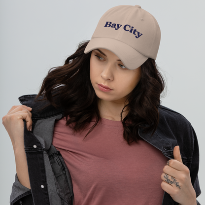 'Bay City' Dad Hat | White/Navy Embroidery