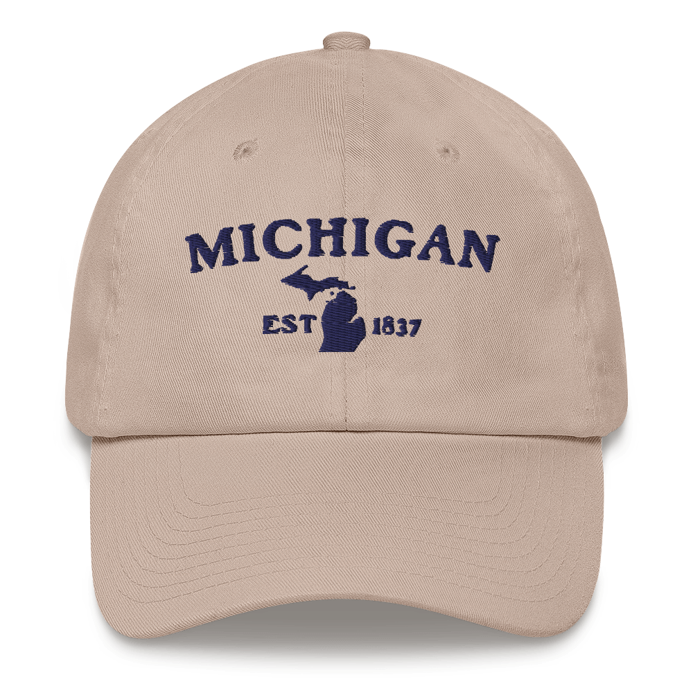 'Michigan EST 1837' Dad Hat (Woodcut Font)