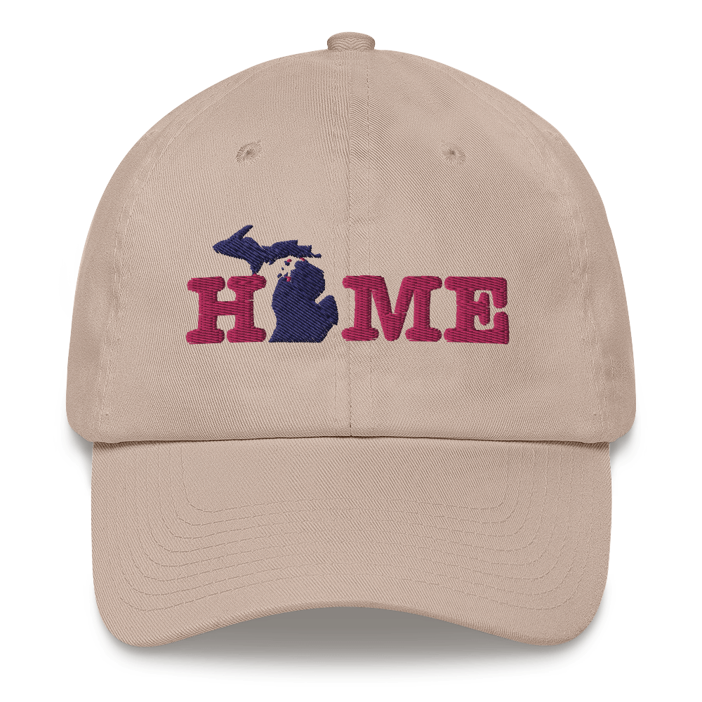 Michigan 'Home' Dad Hat (Typewriter Font) | Pink Embroidery