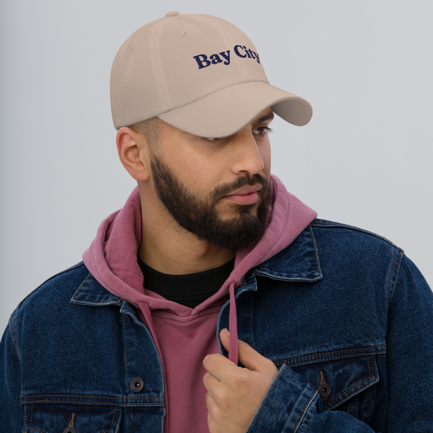 'Bay City' Dad Hat | White/Navy Embroidery