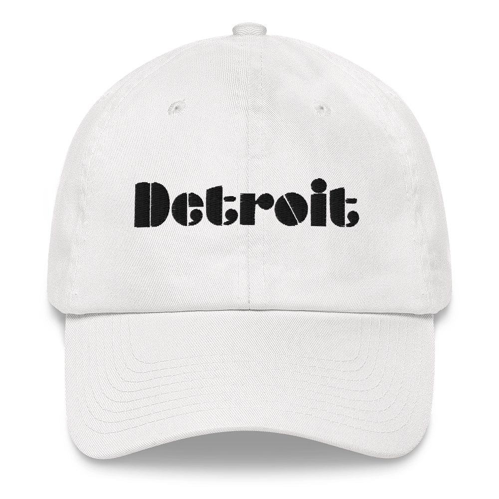 'Detroit' Dad Hat (Art Deco Font) [ White/Black Embroidery