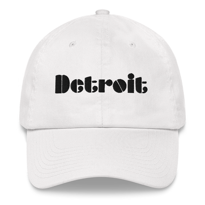 'Detroit' Dad Hat (Art Deco Font) [ White/Black Embroidery