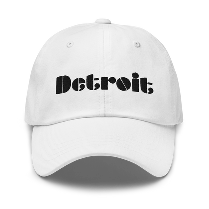 'Detroit' Dad Hat (Art Deco Font) [ White/Black Embroidery