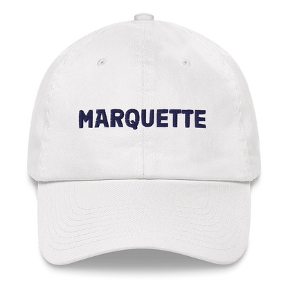 'Marquette' Dad Hat | White/Navy Embroidery