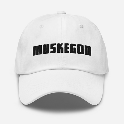 'Muskegon' Dad Hat | White/Black Emboridery