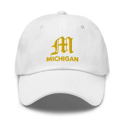 'Michigan' Dad Hat (w/ Old English M) | Gold Embroidery