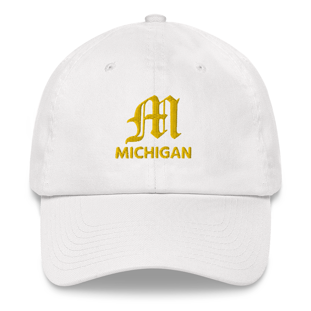 'Michigan' Dad Hat (w/ Old English M) | Gold Embroidery