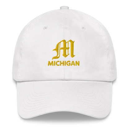 'Michigan' Dad Hat (w/ Old English M) | Gold Embroidery