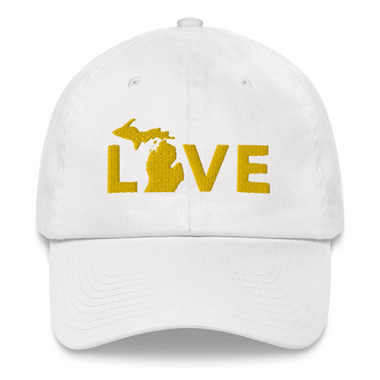 Michigan 'Love' Dad Hat (Geometric Sans Font) | Gold Embroidery