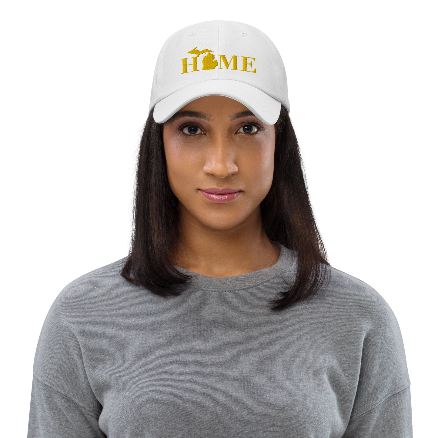 Michigan 'Home' Dad Hat (Geometric Sans Font) | Gold Embroidery