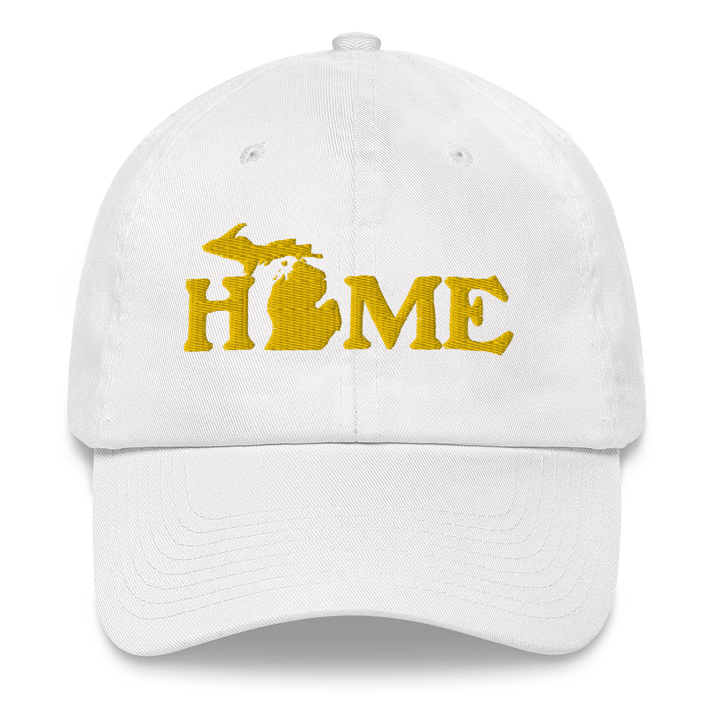 Michigan 'Home' Dad Hat (Woodcut Font) | Gold Embroidery