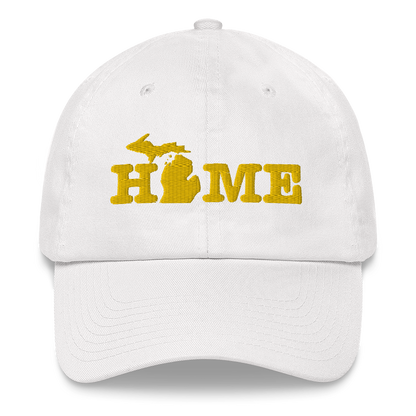 Michigan 'Home' Dad Hat (Typewriter Font) | Gold Embroidery