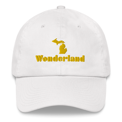 Michigan 'Wonderland' Dad Hat (Art Deco Font) [ Gold Embroidery