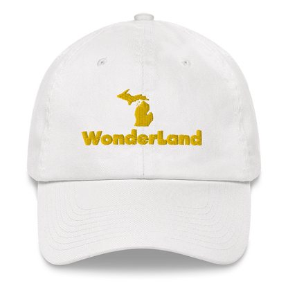 Michigan 'Wonderland' Dad Hat (Geometric Sans Font) | Gold Embroidery