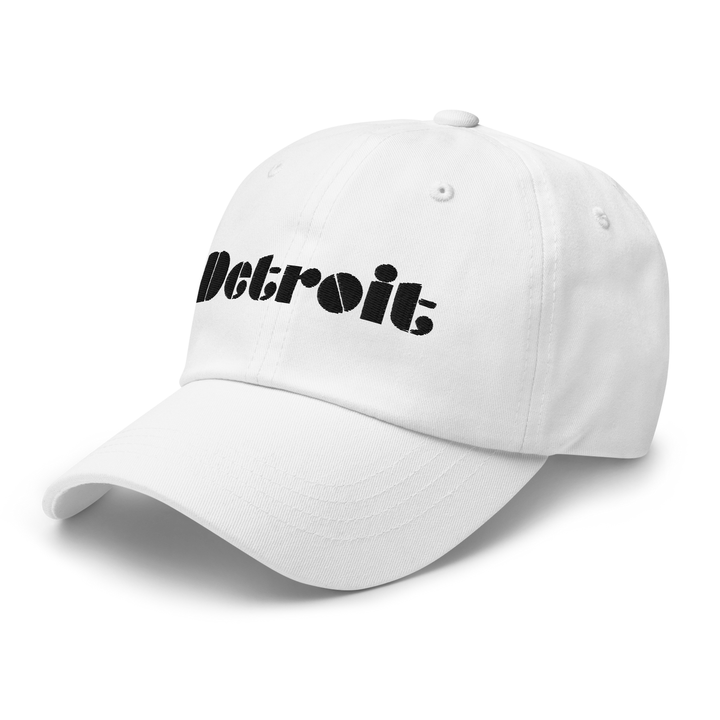 'Detroit' Dad Hat (Art Deco Font) [ White/Black Embroidery