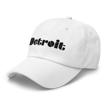 'Detroit' Dad Hat (Art Deco Font) [ White/Black Embroidery