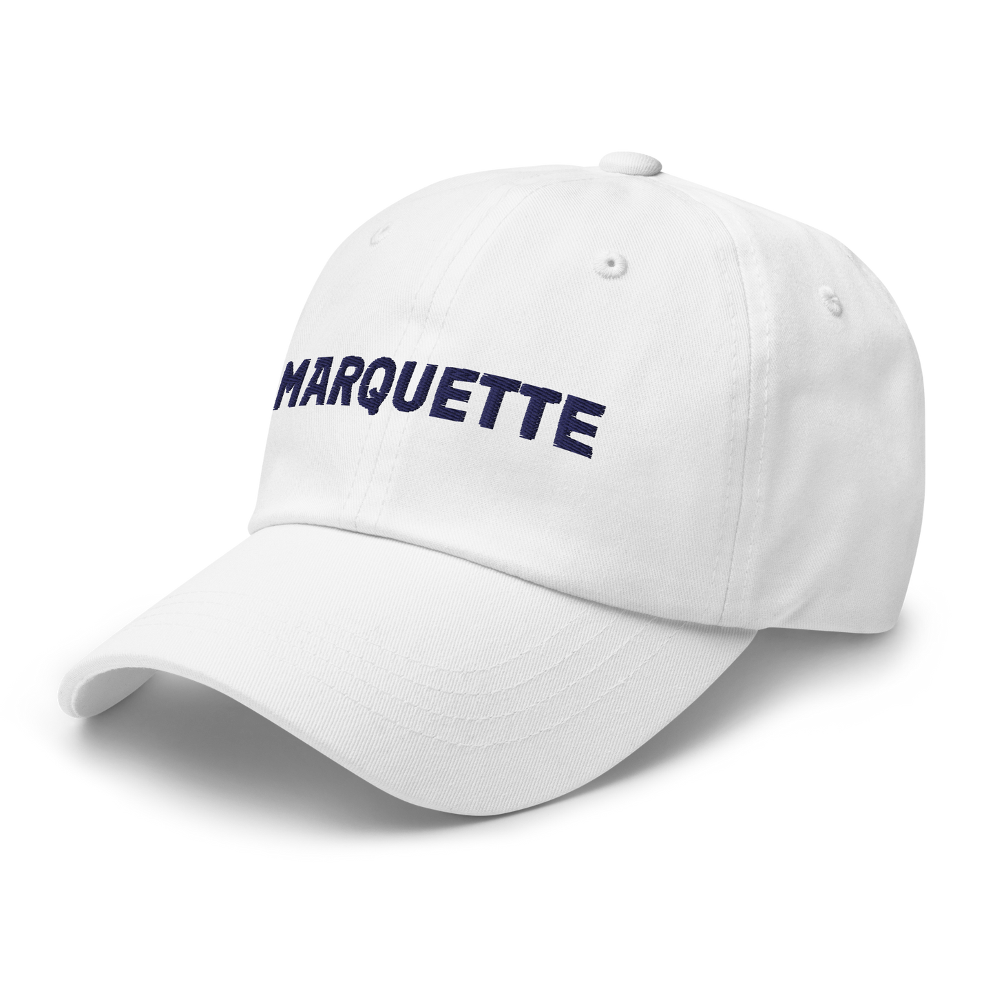 'Marquette' Dad Hat | White/Navy Embroidery