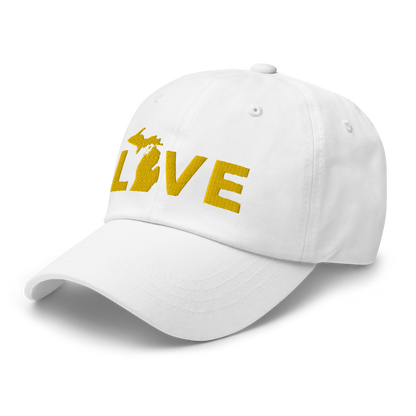 Michigan 'Love' Dad Hat (Geometric Sans Font) | Gold Embroidery