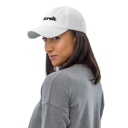 'Detroit' Dad Hat (Art Deco Font) [ White/Black Embroidery