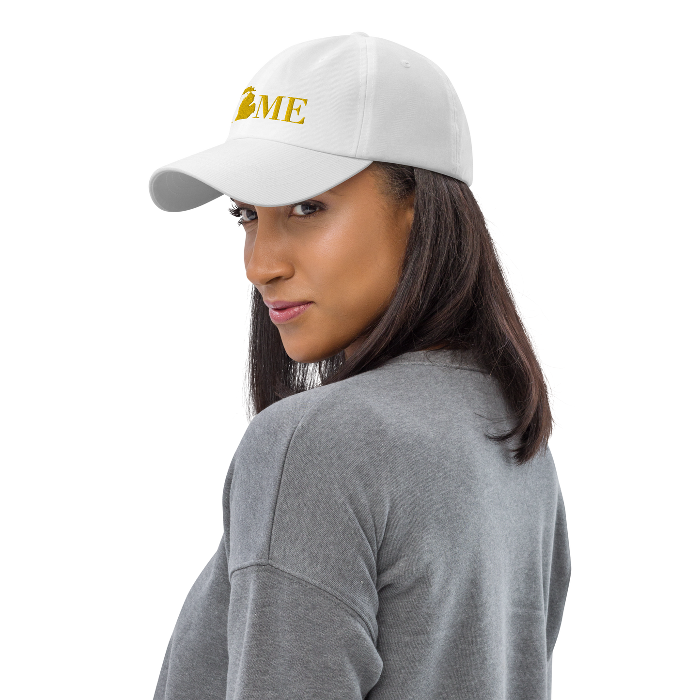 Michigan 'Home' Dad Hat (Geometric Sans Font) | Gold Embroidery