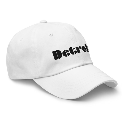 'Detroit' Dad Hat (Art Deco Font) [ White/Black Embroidery