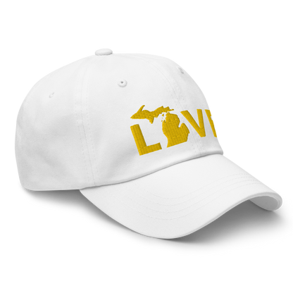 Michigan 'Love' Dad Hat (Geometric Sans Font) | Gold Embroidery